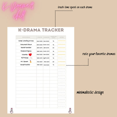 K-Drama TV Episode Tracker Printable Journal, - Kdrama And Chill