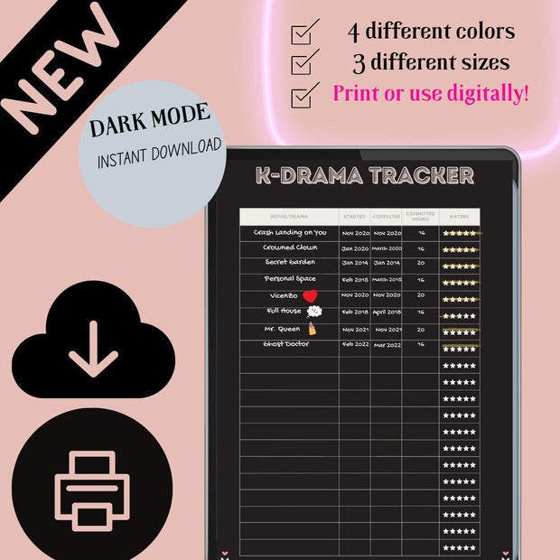 Dark mode K-Drama Tracker Television Journal - Kdrama And Chill